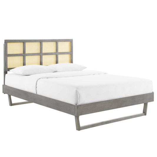 Bed | CasaFoyer Sidney Woven Cane Rattan Wood Queen Platform Bed | Retro Charm, Natural Beauty | Mid-Century Design | Durable, No Box Spring Needed | Gray | casafoyer.myshopify.com
