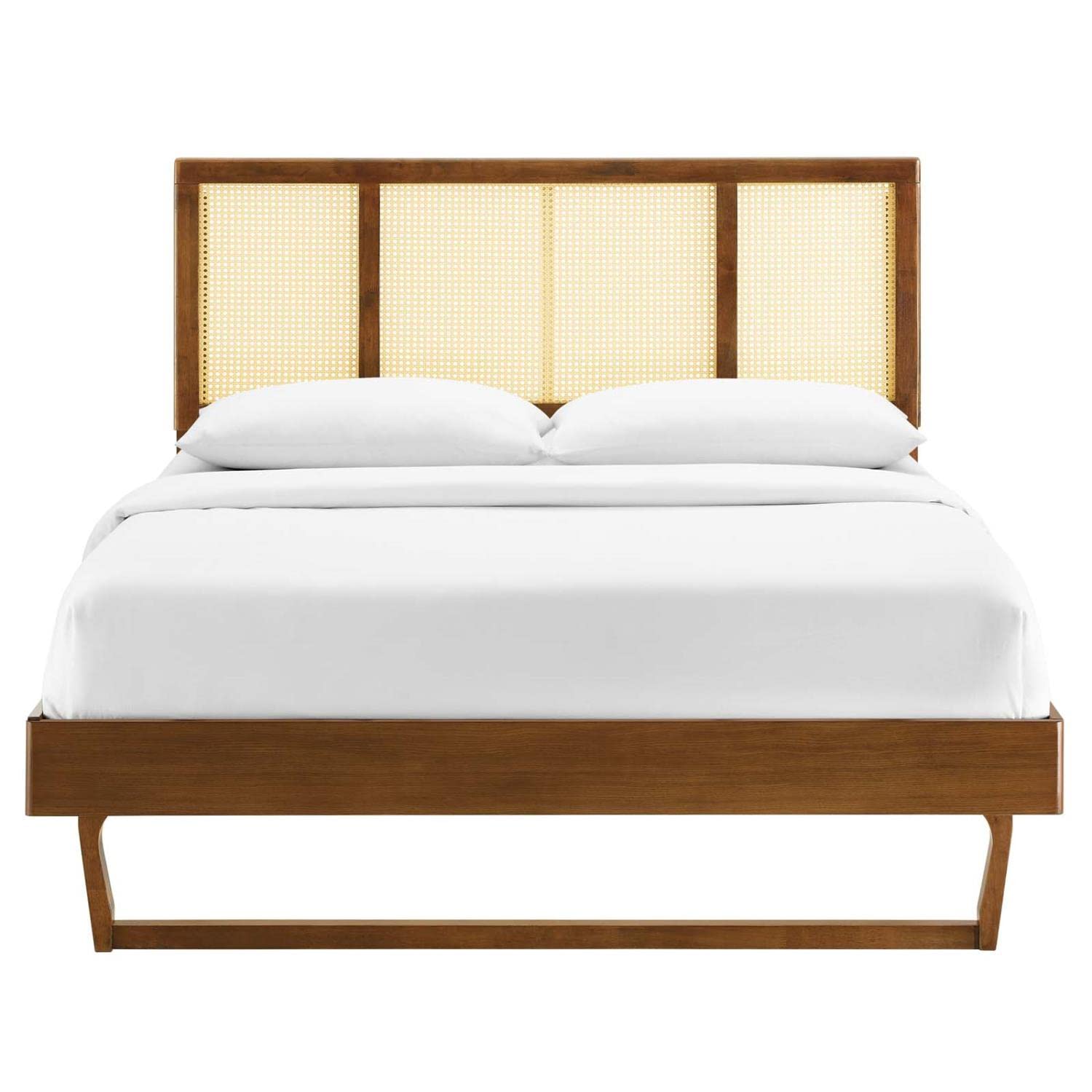 Bed | CasaFoyer Kelsea Woven Cane Rattan Wood Queen Platform Bed | Retro Style with Natural Wood Headboard | Sturdy Frame, No Box Spring Needed | Walnut | casafoyer.myshopify.com