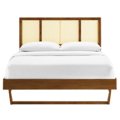Bed | CasaFoyer Kelsea Woven Cane Rattan Wood Queen Platform Bed | Retro Style with Natural Wood Headboard | Sturdy Frame, No Box Spring Needed | Walnut | casafoyer.myshopify.com