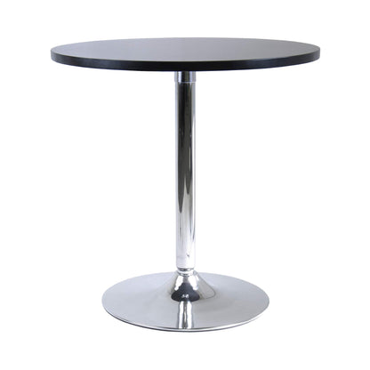 TABLE | CasaFoyer  Wood Spectrum Dining Table | Modern Style | Compact & Elegant | 28.7 Diameter | Sturdy Black Wood Top | Chrome-Plated Steel Base | 29.5 Height | 50lbs Weight Capacity | Easy Assembly | 60-Day Replacement | casafoyer.myshopify.com
