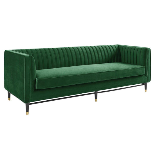 sofas | CasaFoyer Devote Channel Tufted Performance Velvet Sofa | Retro Design | Stain-Resistant | Luxurious Seating | Emerald | casafoyer.myshopify.com