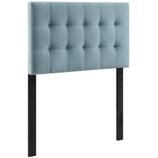 Bed | CasaFoyer Lily Biscuit Tufted Performance Velvet Twin Headboard | Elegant Plush Vintage Look | Stain-Resistant | Adjustable Mounting | Light Blue | casafoyer.myshopify.com