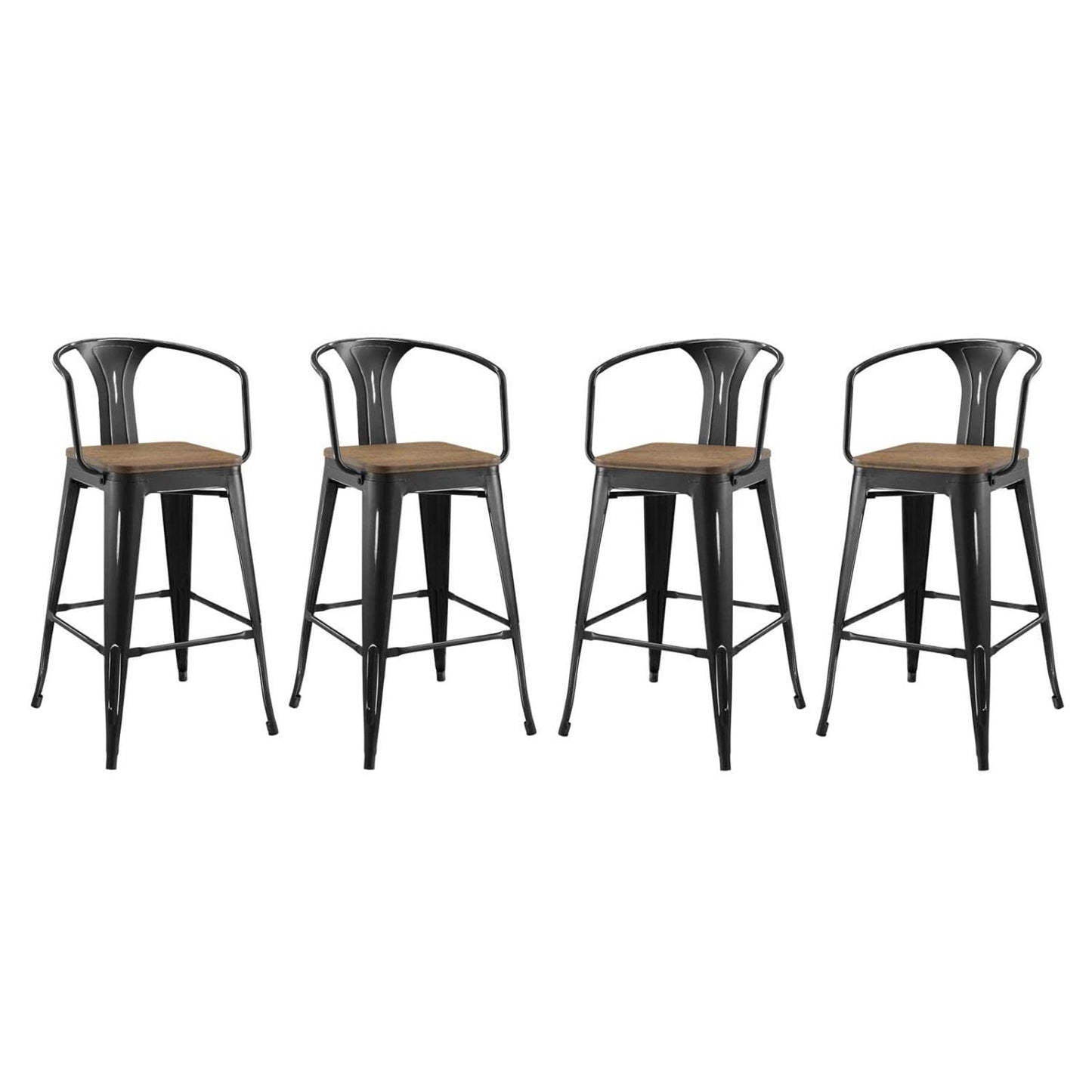 barstools | CasaFoyer Promenade Arm Bamboo & Metal Bar Stool Set of 4 | Vintage Steel Finish | Industrial Modern Design for Breakfast Nook or Bar | casafoyer.myshopify.com