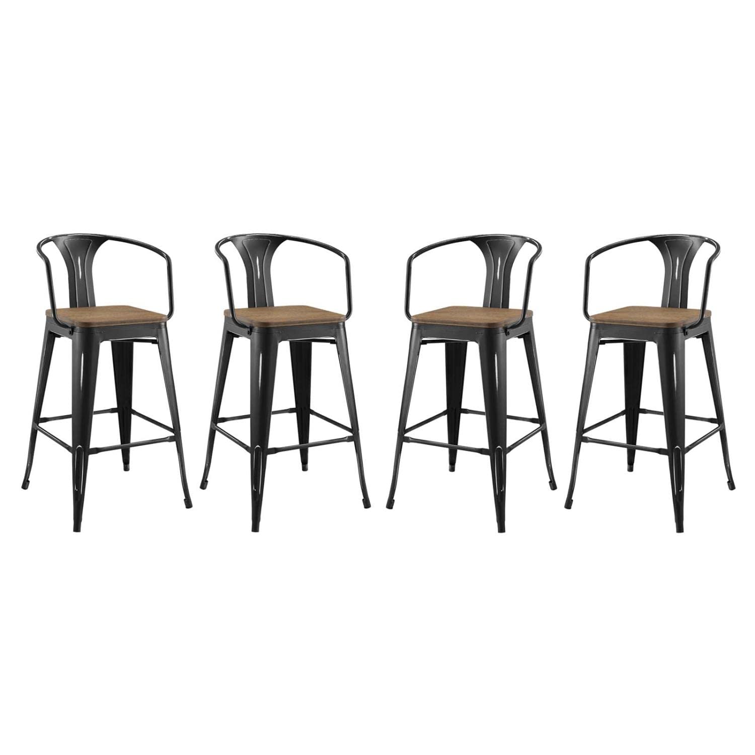 barstools | CasaFoyer Promenade Arm Bamboo & Metal Bar Stool Set of 4 | Vintage Steel Finish | Industrial Modern Design for Breakfast Nook or Bar | casafoyer.myshopify.com