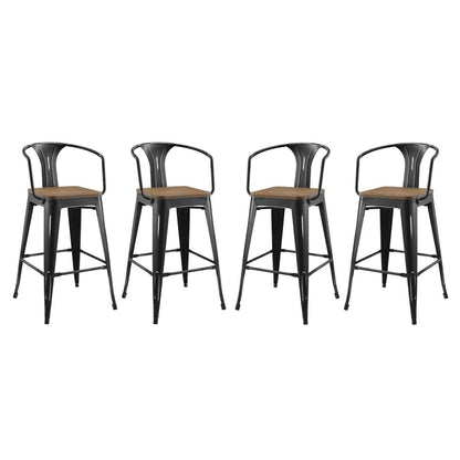 barstools | CasaFoyer Promenade Arm Bamboo & Metal Bar Stool Set of 4 | Vintage Steel Finish | Industrial Modern Design for Breakfast Nook or Bar | casafoyer.myshopify.com