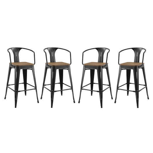 barstools | CasaFoyer Promenade Arm Bamboo & Metal Bar Stool Set of 4 | Vintage Steel Finish | Industrial Modern Design for Breakfast Nook or Bar | casafoyer.myshopify.com