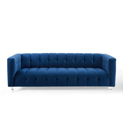 sofas | CasaFoyer Mesmer Channel Tufted Button Performance Velvet Upholstered Sofa | Vintage Glamour | Stain-Resistant & Comfortable | Retro Modern Design | Clear Acrylic Legs | 1323 lbs Capacity | casafoyer.myshopify.com