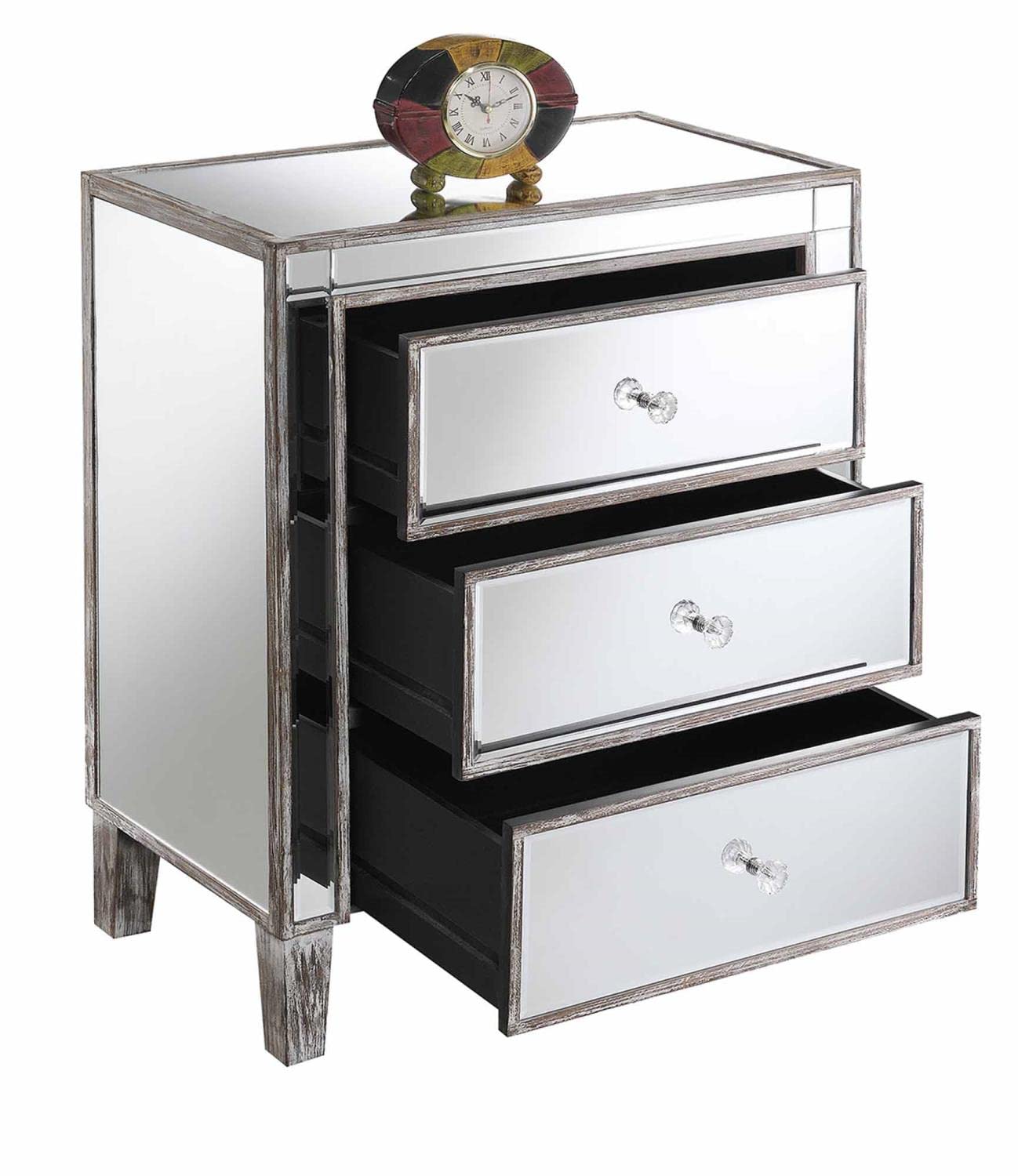 TABLE | Ergode Gold Coast Large Mirrored 3 Drawer End Table | Sophisticated & Glamorous | Faux Crystal Rosette Knobs | Versatile & Stylish | casafoyer.myshopify.com