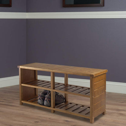 BENCH | Ergode Keystone Shoe Bench | Shoe Organizer with Top Seat & Divided Shelves | Teak Finish | 38.43W x 11.81D x 18.27H | 200 lbs Capacity | casafoyer.myshopify.com