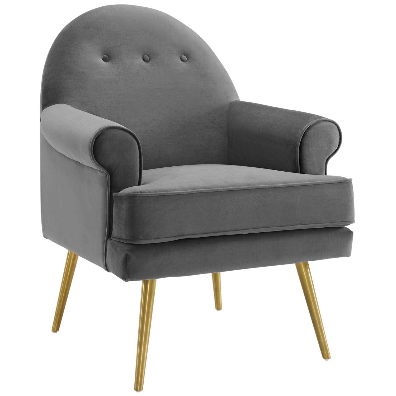 home office desk chairs | CasaFoyer Revive Accent Armchair Set of 2 | Vintage Glam Design | Performance Velvet Upholstery | Gold Stainless Steel Legs | Tufted Button Back | Mid-Century Modern Style | Gray | casafoyer.myshopify.com