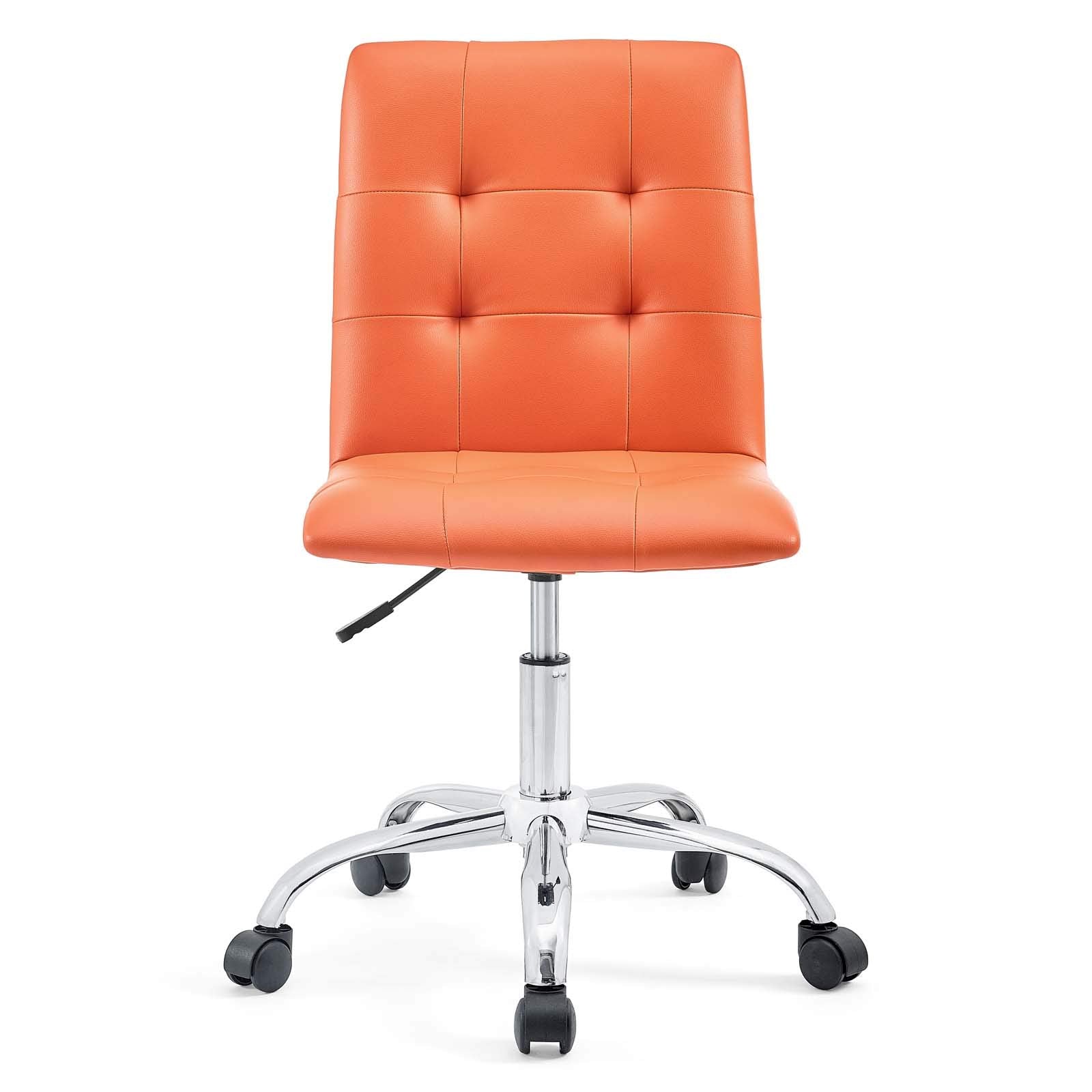 Chair | Prim Armless Office Chair | Modern & Luxurious Design | Adjustable Height | 360 Swivel | Faux Leather Upholstery | Chrome Base | Orange | casafoyer.myshopify.com