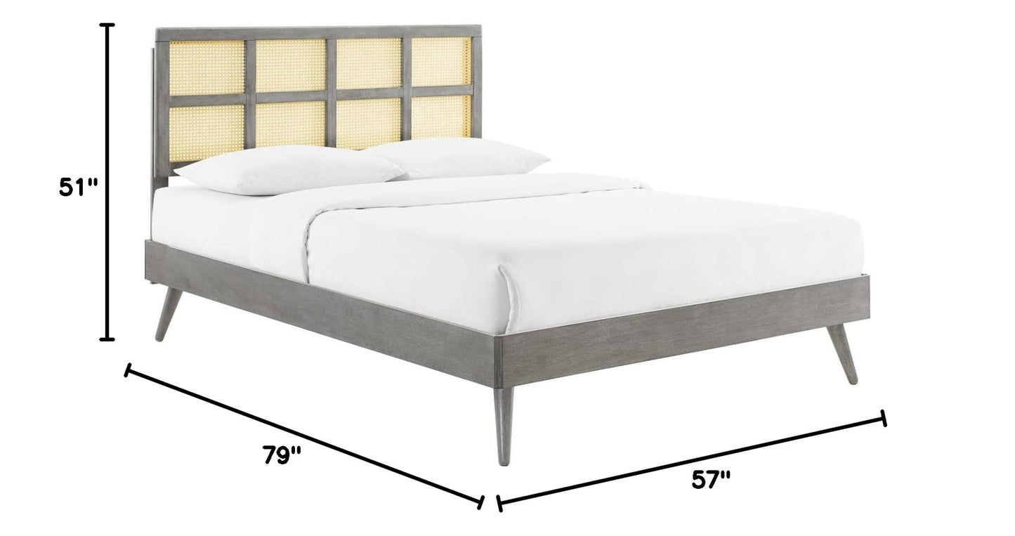 Bed | CasaFoyer Sidney Woven Cane Rattan Wood Full Platform Bed | Retro-Inspired | Tropical Vibes | Durable Construction | No Box Spring Needed | Gray | casafoyer.myshopify.com