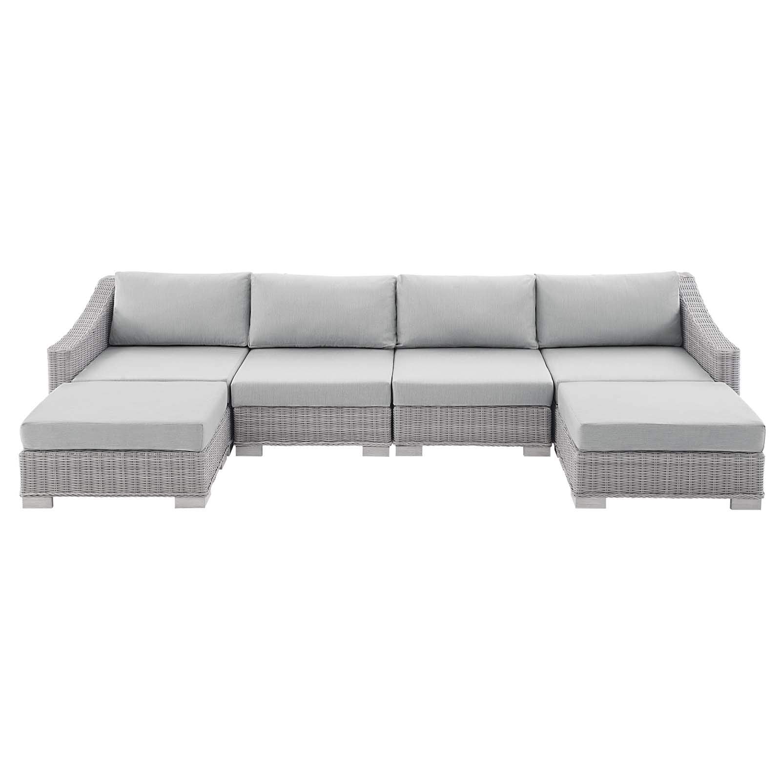 kitchen and dining room sets | CasaFoyer Conway Outdoor Patio Sunbrella Wicker Rattan 6-Piece Furniture Set | Light Gray | UV-Resistant | Water-Resistant | Comfortable Cushions | Durable Frame | casafoyer.myshopify.com