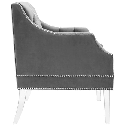 home office desk chairs | CasaFoyer Proverbial Accent Armchair Set of 2 | Luxurious Performance Velvet Upholstery | Nailhead Trim | Acrylic Legs | Gray | casafoyer.myshopify.com