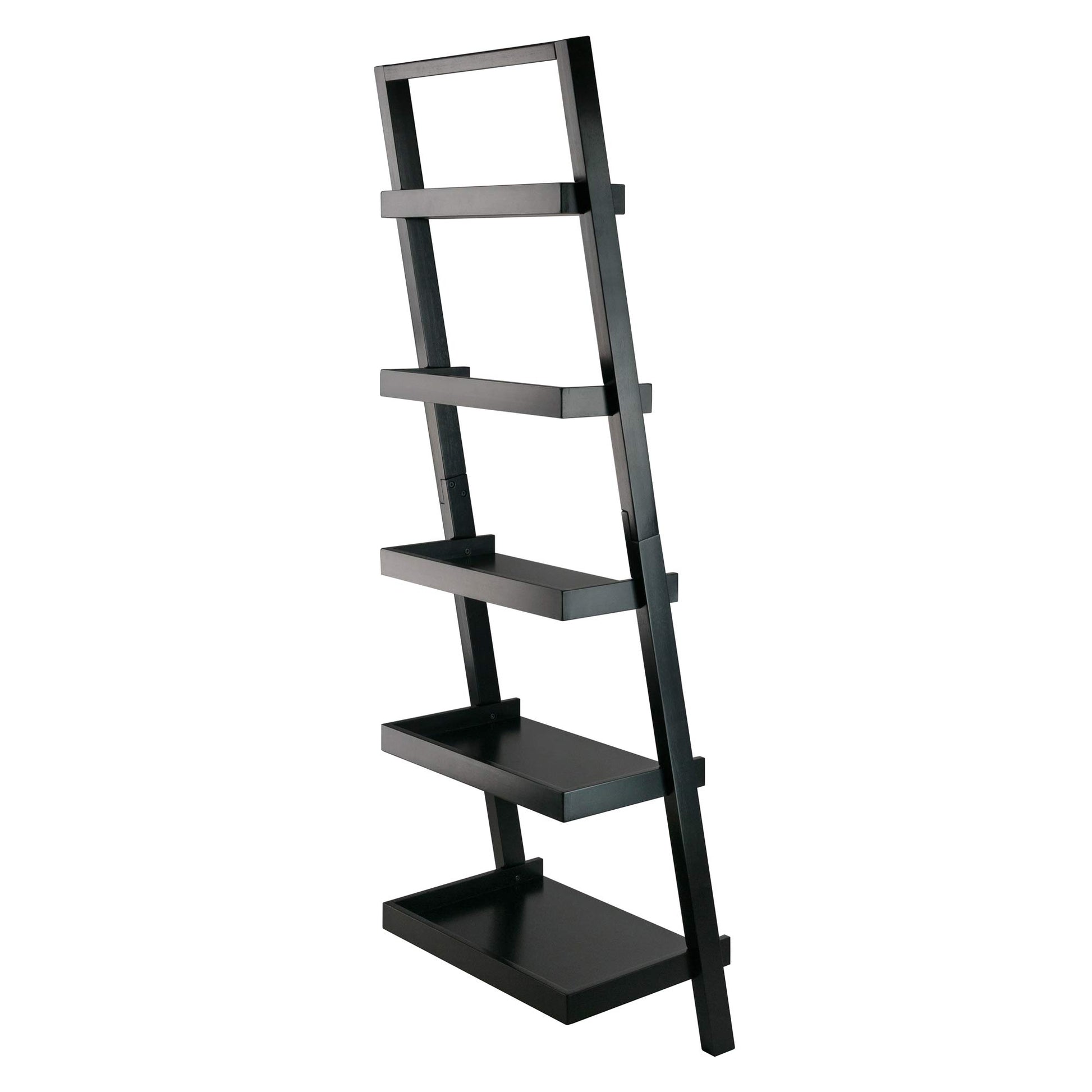 SHELF | Ergode  Wood Bellamy Leaning Shelf | Sleek & Stylish Space-Saving Solution | 5 Tiers of Open Shelves | Black Finish | Easy Assembly & Wall Attachment | casafoyer.myshopify.com