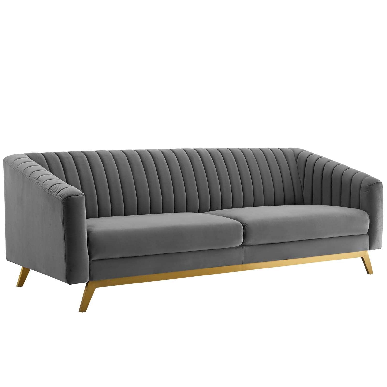 home office desk chairs | CasaFoyer Valiant Performance Velvet Sofa | Retro Modern Design | Vertical Channel Tufting | Stain-Resistant Upholstery | Luxurious Comfort | Gold Stainless Steel Legs | 900 lbs Capacity | casafoyer.myshopify.com