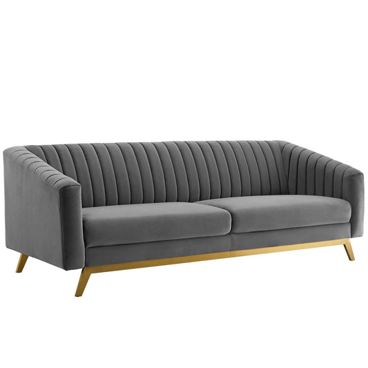 home office desk chairs | CasaFoyer Valiant Performance Velvet Sofa | Retro Modern Design | Vertical Channel Tufting | Stain-Resistant Upholstery | Luxurious Comfort | Gold Stainless Steel Legs | 900 lbs Capacity | casafoyer.myshopify.com
