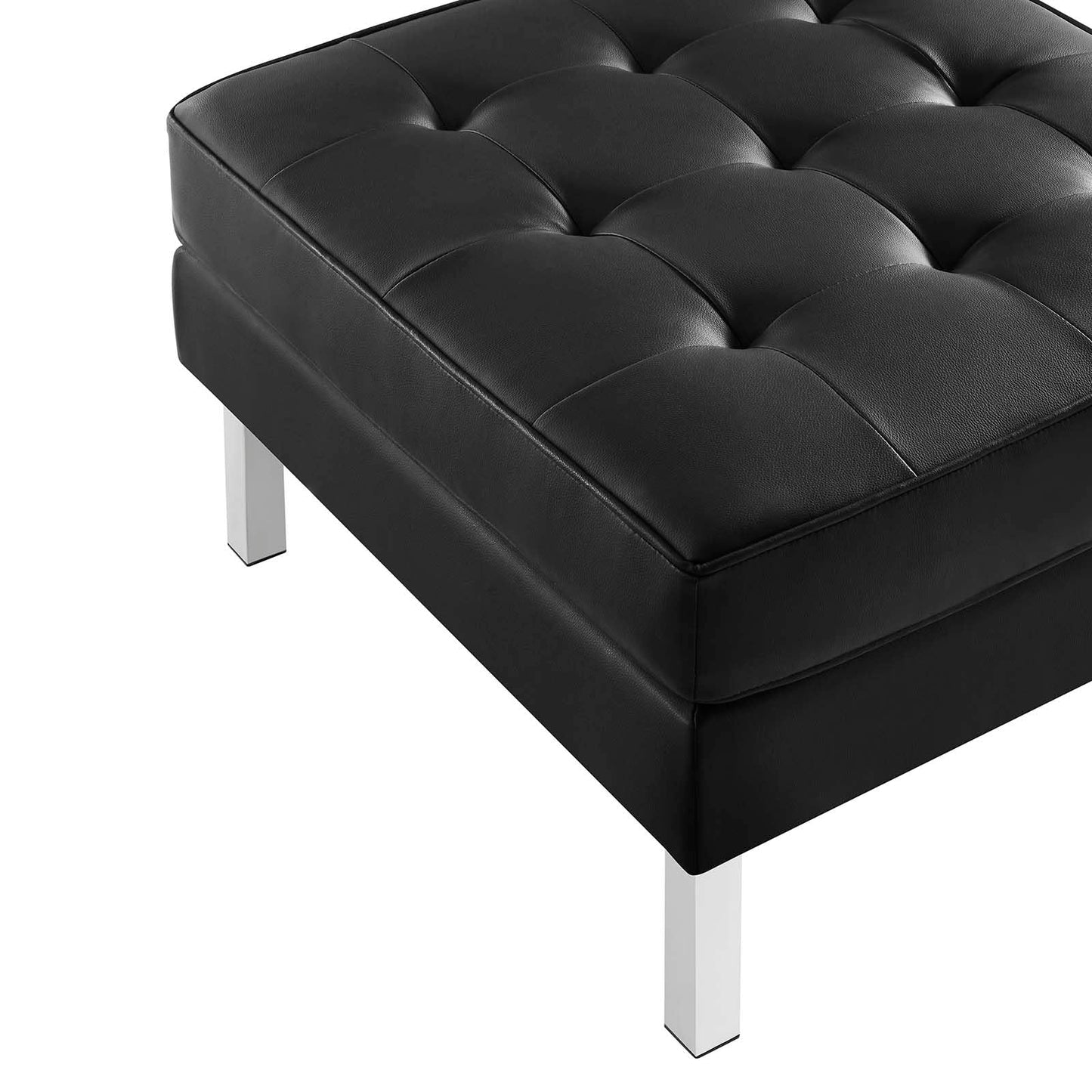 home office desk chairs | CasaFoyer Loft Tufted Faux Leather Ottoman | Contemporary Design | Stainless Steel Frame | Button Tufting | Silver Black | casafoyer.myshopify.com