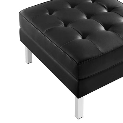 home office desk chairs | CasaFoyer Loft Tufted Faux Leather Ottoman | Contemporary Design | Stainless Steel Frame | Button Tufting | Silver Black | casafoyer.myshopify.com