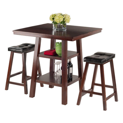 childrens table and chair sets | CasaFoyer Orlando High Table Set | Rustic Design | Storage Shelves | Cushion Saddle Seat Stools | Walnut Finish | Durable Wood Construction | Space-Saving | 33.8W x 33.8D x 36H | Assembly Required | casafoyer.myshopify.com