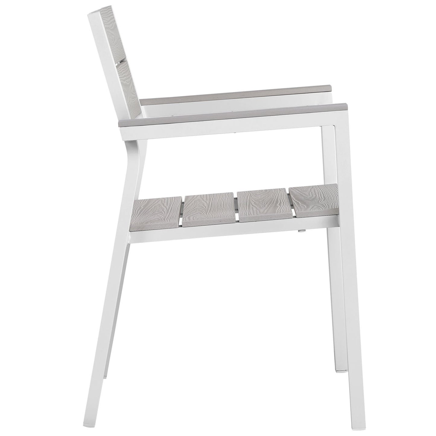 Dining Table | Maine Outdoor Patio Dining Furniture Collection | Synthetic Wood Grain Plank Boards | Aluminum Frame | Perfect for Contemporary Outdoor Dining | Includes Dining Table & 2 Armchairs | casafoyer.myshopify.com