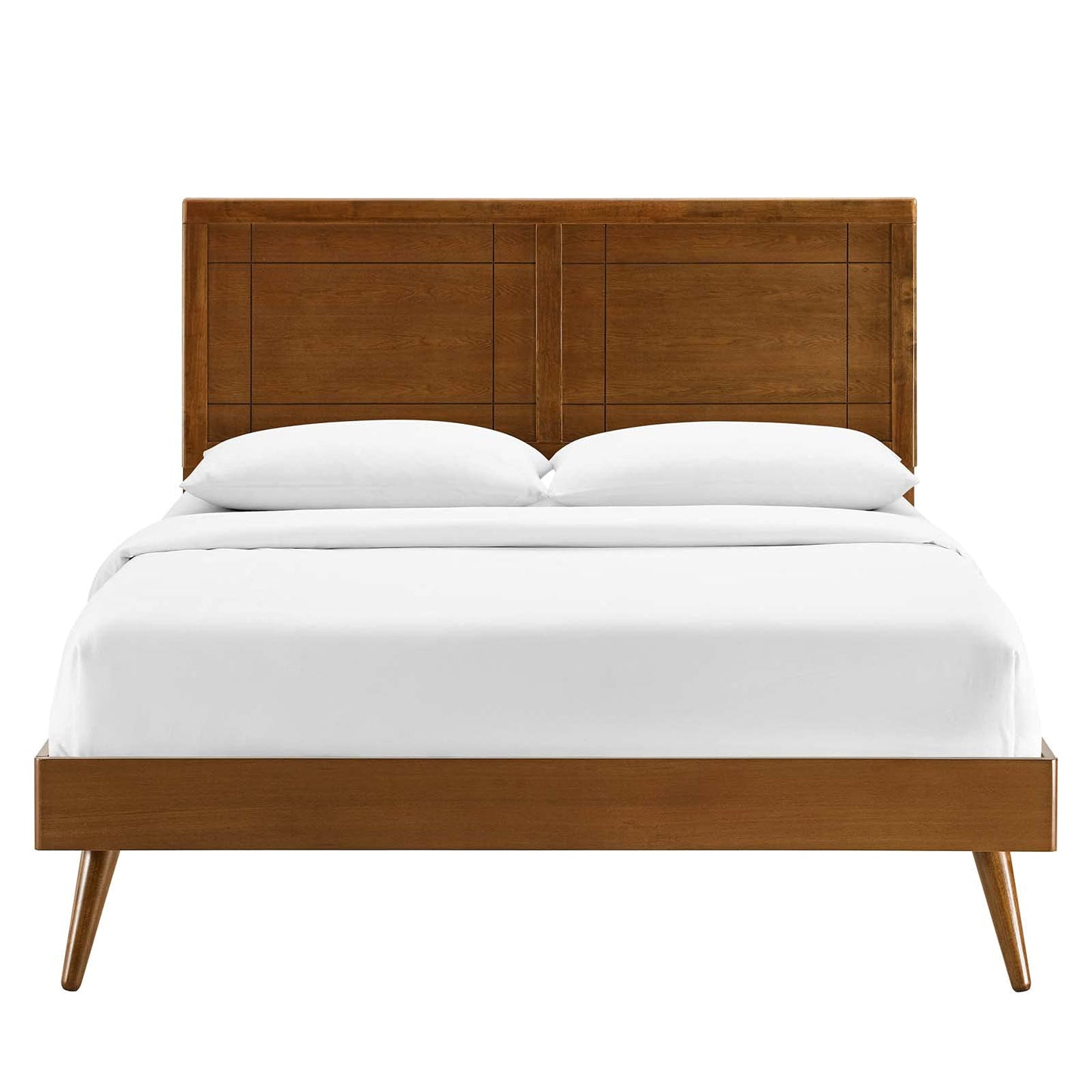 Bed | CasaFoyer Marlee Wood Twin Platform Bed | Modern Design with Retro Touch | Window Pane Headboard | Sturdy & Durable | No Box Spring Needed | Accommodates Various Mattresses | Easy Assembly | Walnut Finish | casafoyer.myshopify.com