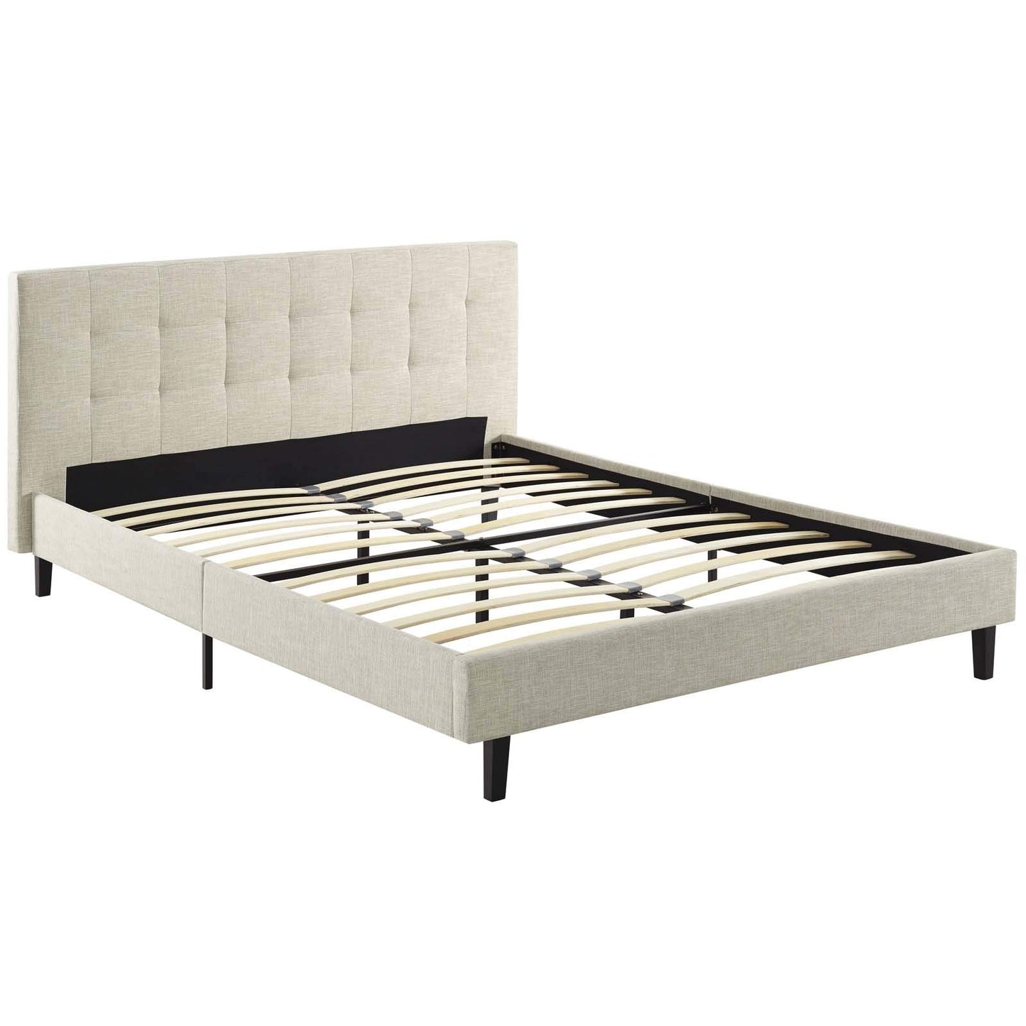 Bed | CasaFoyer  Linnea Platform Bed | Elegant Upholstered Full Bed | Tufted Headboard | Wood Legs | Slatted Support System | Beige | casafoyer.myshopify.com