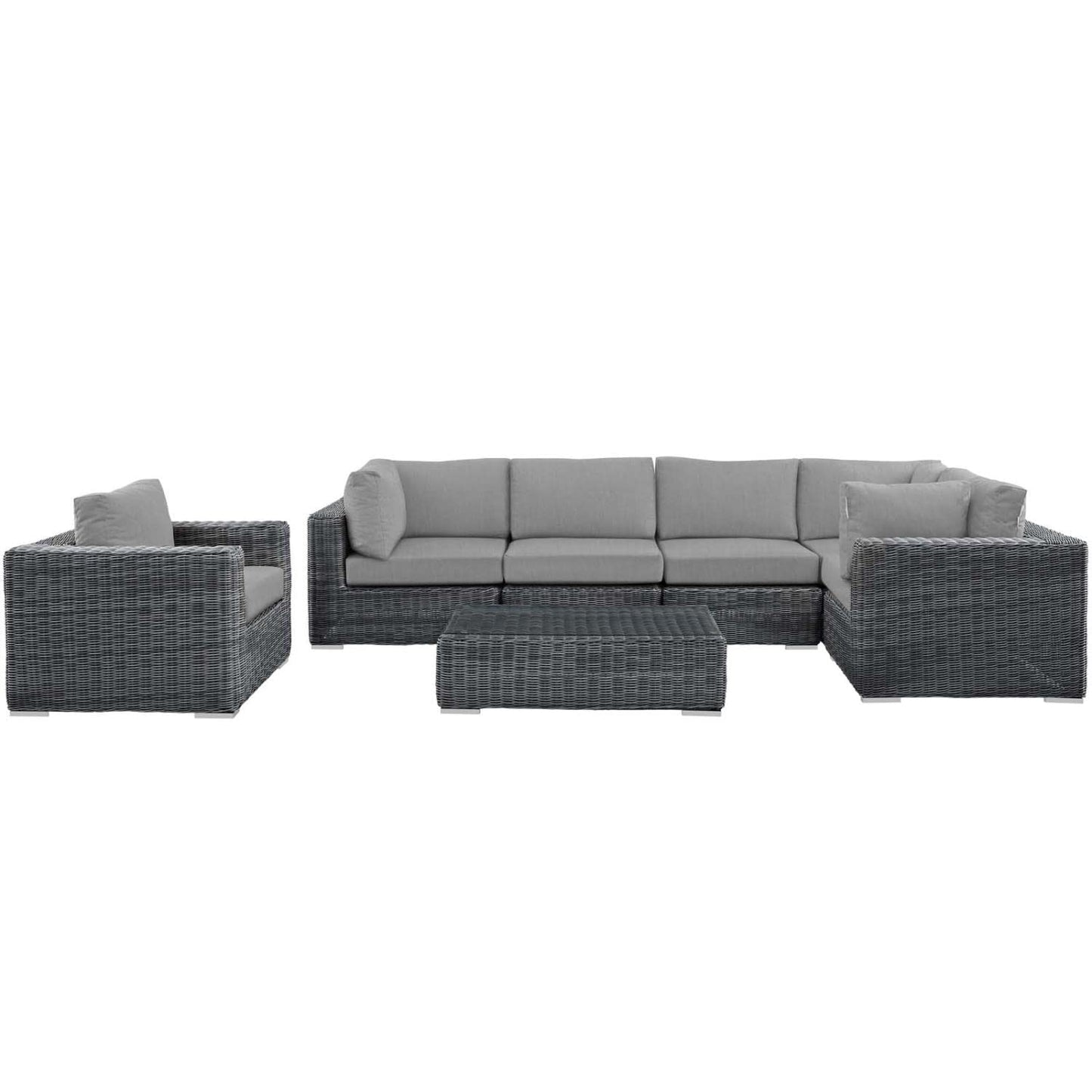 Patio Furniture Sets | Summon Outdoor Patio Sectional Sofa Set | Two-Tone Rattan | Sunbrella Cushions | UV Protection | Aluminum Frame | 7 Piece Set | casafoyer.myshopify.com