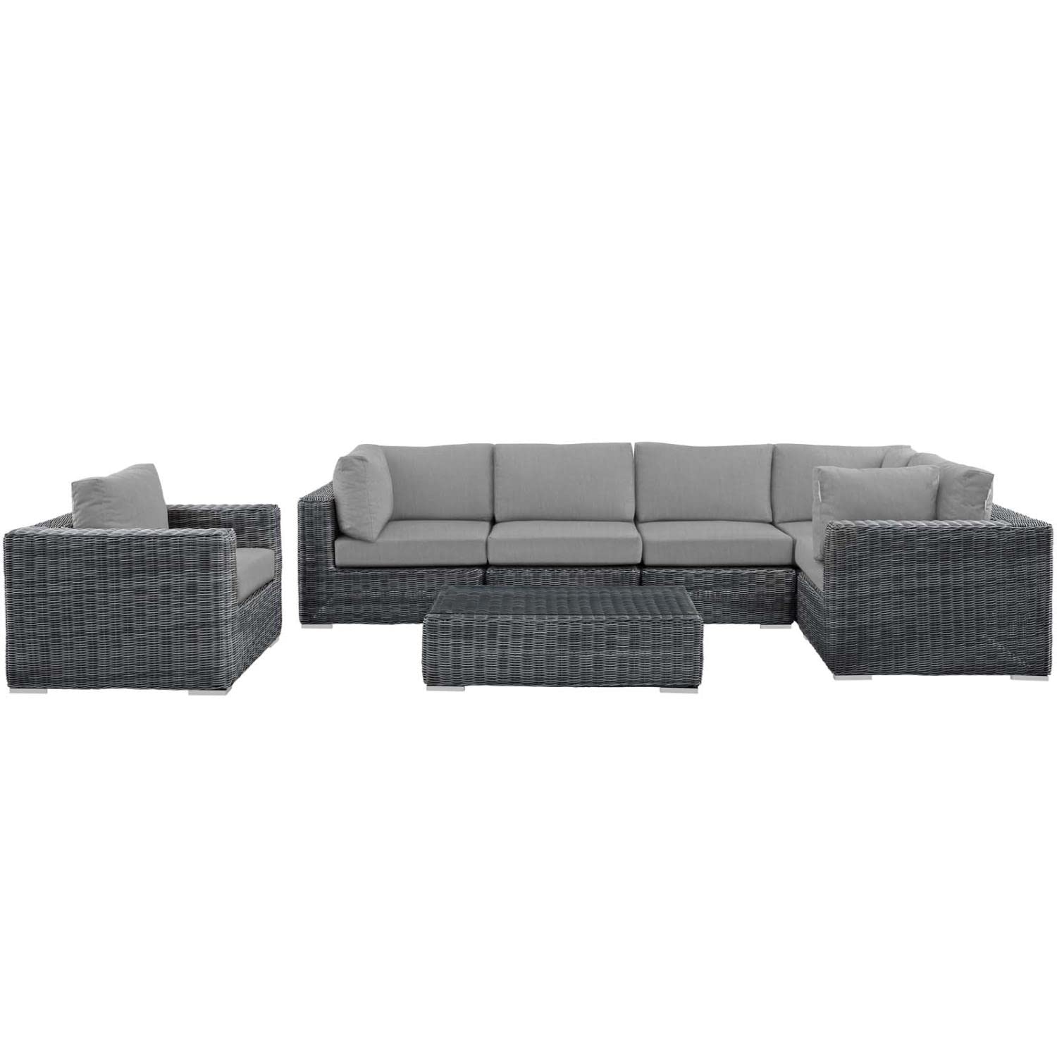 Patio Furniture Sets | Summon Outdoor Patio Sectional Sofa Set | Two-Tone Rattan | Sunbrella Cushions | UV Protection | Aluminum Frame | 7 Piece Set | casafoyer.myshopify.com