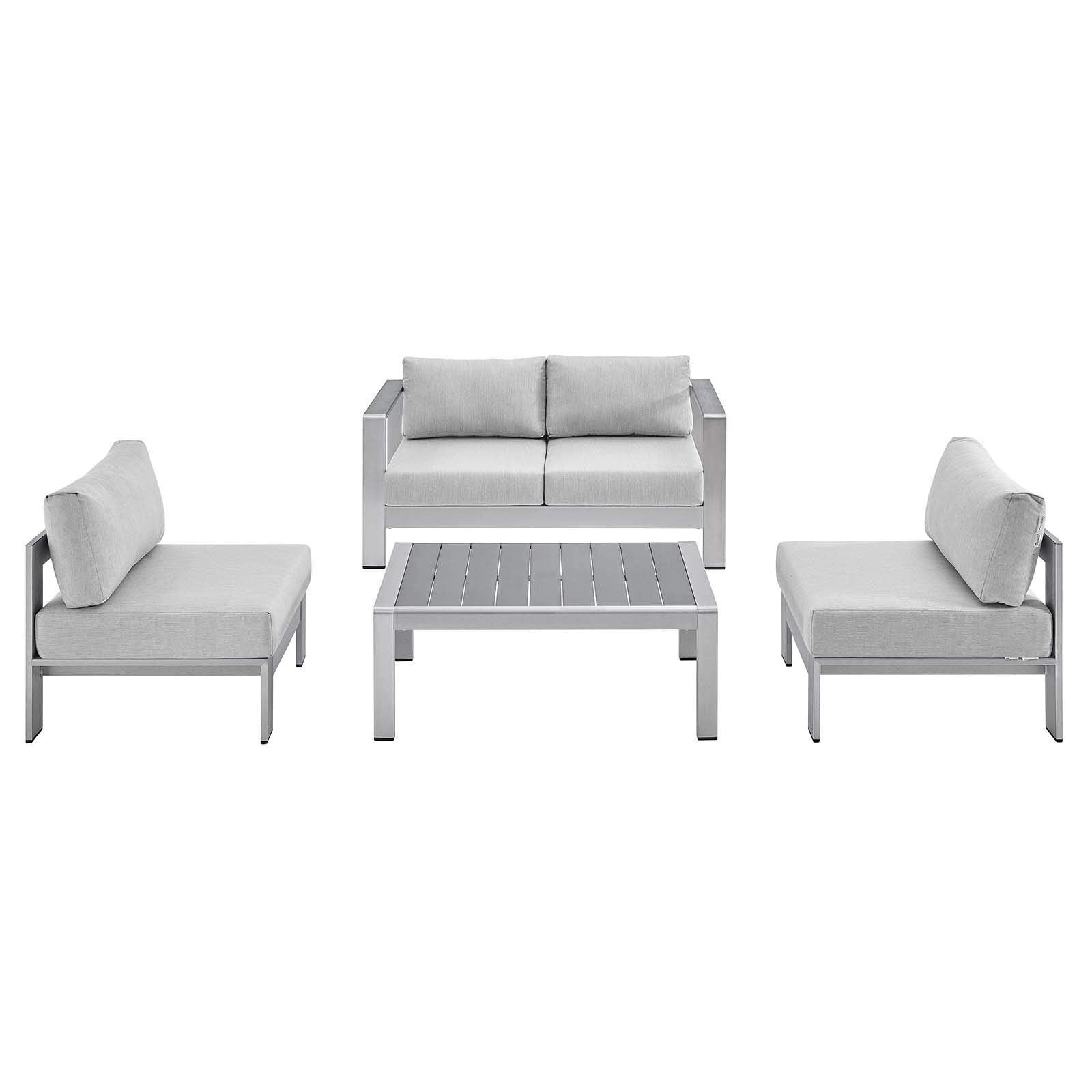 kitchen and dining room sets | CasaFoyer Shore Aluminum 4 Piece Outdoor Patio Furniture Set | Weatherproof | Sunbrella Cushions | Silver Gray | casafoyer.myshopify.com