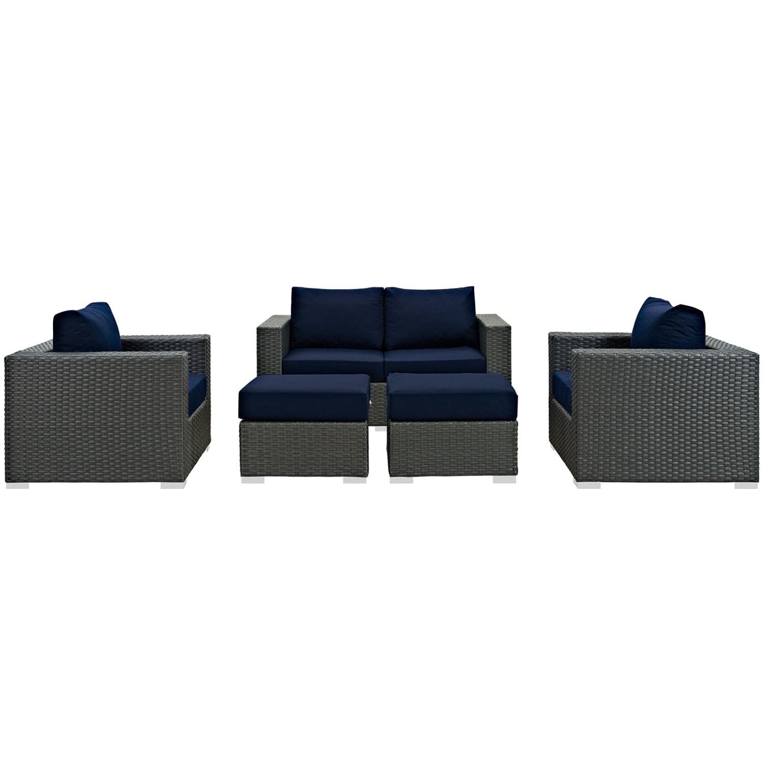 Patio Furniture Sets | Sojourn Outdoor Patio Furniture Set | Sunbrella Cushions | Rattan Weave | UV Protection | Aluminum Frame | Loveseat, Armchairs, Ottomans | casafoyer.myshopify.com