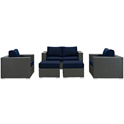 Patio Furniture Sets | Sojourn Outdoor Patio Furniture Set | Sunbrella Cushions | Rattan Weave | UV Protection | Aluminum Frame | Loveseat, Armchairs, Ottomans | casafoyer.myshopify.com
