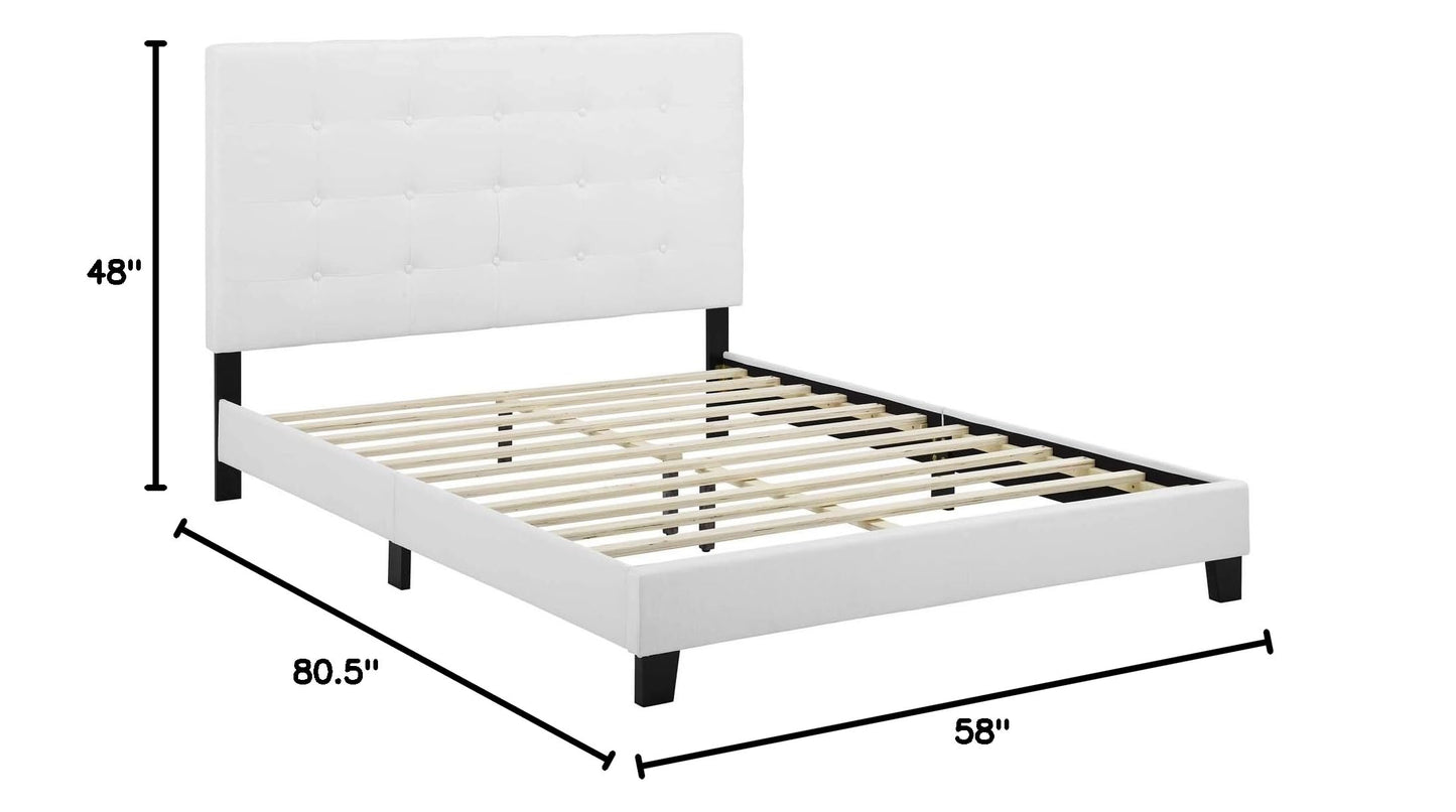 Bed | CasaFoyer Melanie Full Platform Bed | Chic Elegance | Contemporary Style | Wood Slat Support | White Upholstery | Sturdy Frame | 800 lbs Weight Capacity | casafoyer.myshopify.com