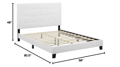 Bed | CasaFoyer Melanie Full Platform Bed | Chic Elegance | Contemporary Style | Wood Slat Support | White Upholstery | Sturdy Frame | 800 lbs Weight Capacity | casafoyer.myshopify.com