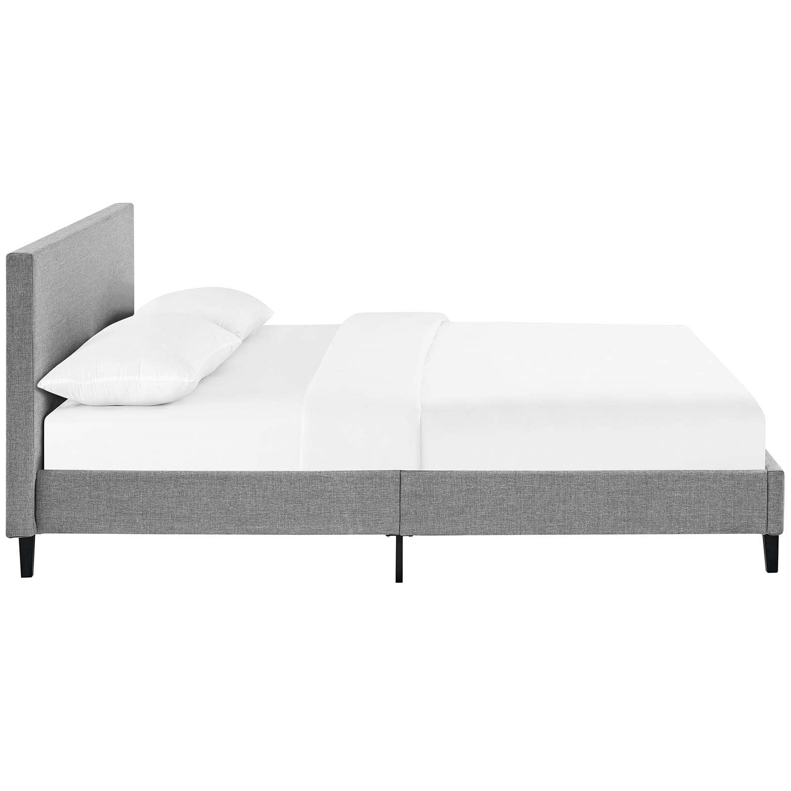 bed frames | CasaFoyer Anya Platform Bed | Contemporary Design | Upholstered Polyester Fabric | Solid Wood Legs | Slatted Support System | Full Size | Light Gray | casafoyer.myshopify.com