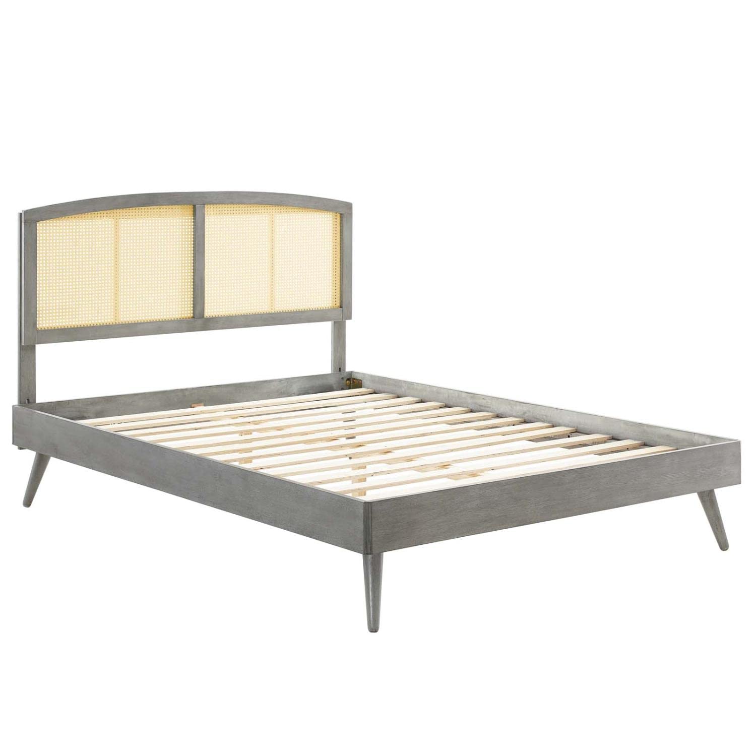 adjustable bed bases | CasaFoyer Sierra Woven Cane Rattan Wood Full Platform Bed | Tranquil Mid-Century Modern Design | No Box Spring Needed | Gray | casafoyer.myshopify.com