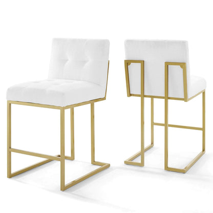 home office desk chairs | CasaFoyer Privy Counter Stool Set of 2 | Gold Stainless Steel Base | Plush Fabric Upholstery | No Assembly | Enhance Dining Aesthetics | casafoyer.myshopify.com