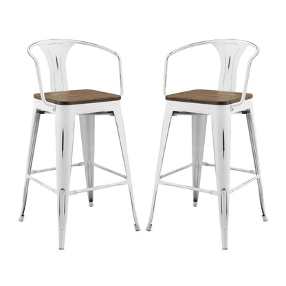 barstools | CasaFoyer Promenade Arm Bamboo & Metal Bar Stool Set | Vintage Steel Finish | Industrial Modern Design | 2 Stools Included | casafoyer.myshopify.com
