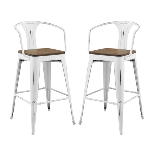 barstools | CasaFoyer Promenade Arm Bamboo & Metal Bar Stool Set | Vintage Steel Finish | Industrial Modern Design | 2 Stools Included | casafoyer.myshopify.com