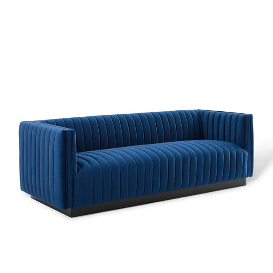 sofas | CasaFoyer Conjure Channel Tufted Performance Velvet Upholstered Sofa | Luxuriously Soft | Stain-Resistant | Supportive Seating | Vintage Glamour | Matte Black Base | Perfect for Living Room, Lounge, Home Office | casafoyer.myshopify.com