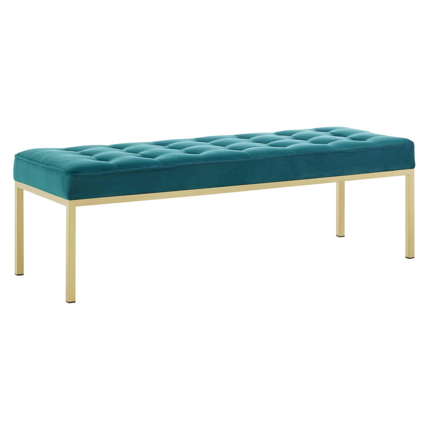 home office desk chairs | CasaFoyer Loft Button Tufted Performance Velvet Accent Bench | Gold Teal | Contemporary Design | Stainless Steel Legs | Supports up to 300 lbs | casafoyer.myshopify.com
