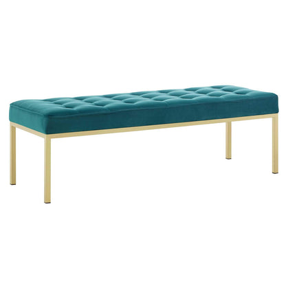 home office desk chairs | CasaFoyer Loft Button Tufted Performance Velvet Accent Bench | Gold Teal | Contemporary Design | Stainless Steel Legs | Supports up to 300 lbs | casafoyer.myshopify.com