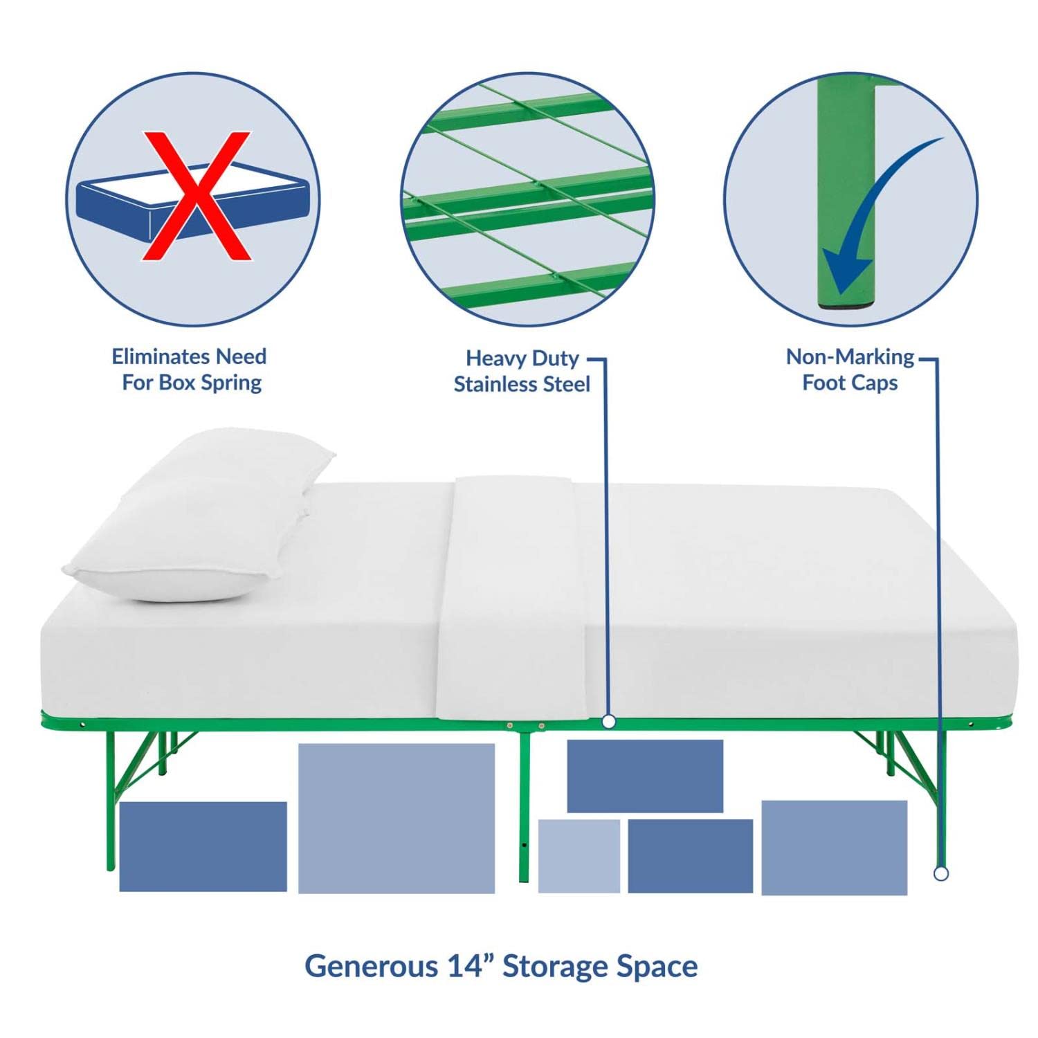 Bed | CasaFoyer Horizon Metal Bed Frame | Stainless Steel, 14-inch Clearance, 1300 lbs Capacity | No Box Spring Needed | Easy Assembly | Full Size | casafoyer.myshopify.com