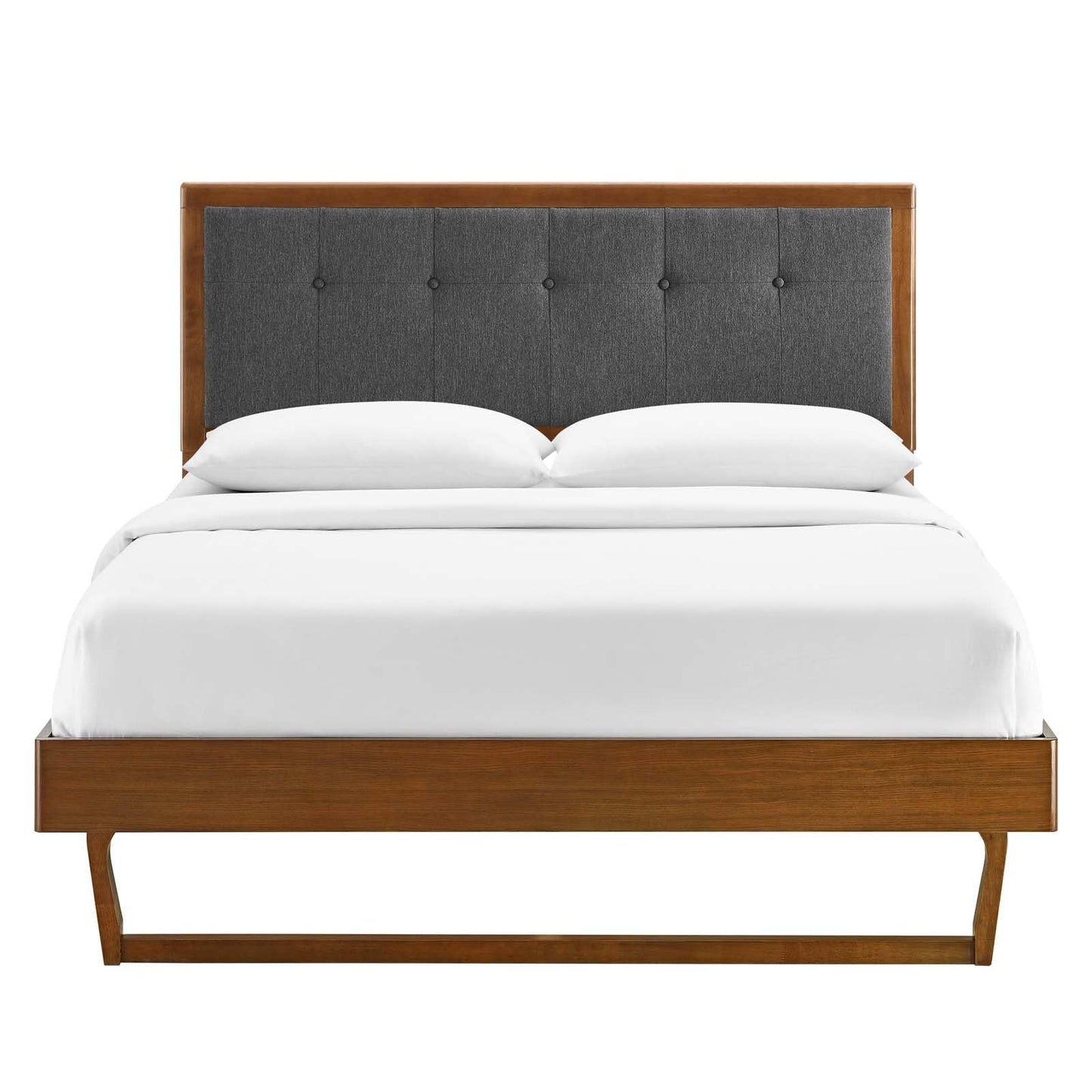 Bed | CasaFoyer Willow Tufted Wood King Platform Bed | Mid-Century Inspired | Button Tufted Headboard | Sturdy Construction | No Box Spring Needed | Walnut Charcoal | 601 lbs Weight Capacity | casafoyer.myshopify.com