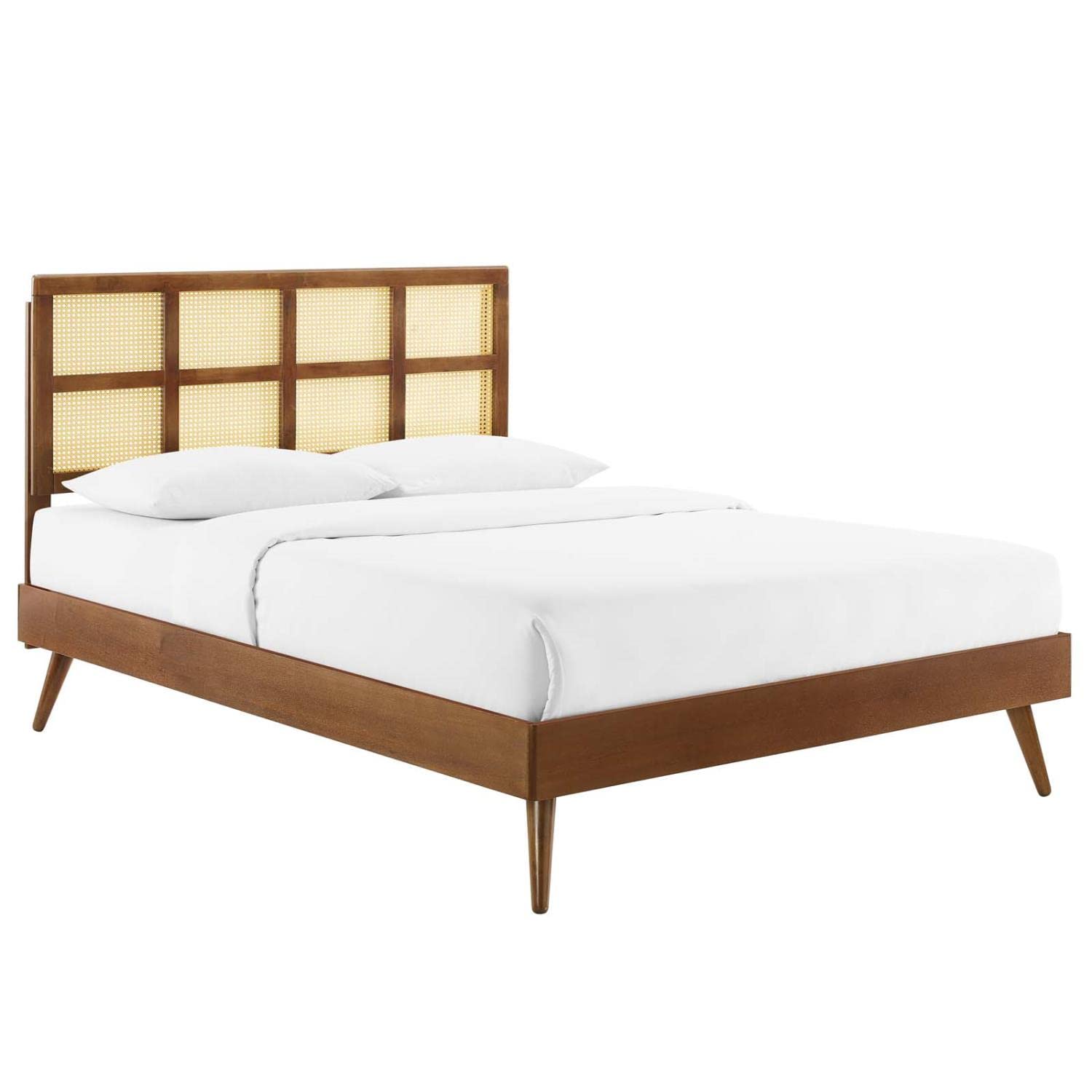 Bed | CasaFoyer Sidney Woven Cane Rattan Wood Queen Platform Bed | Retro Charm, Natural Beauty | Mid-Century Design | Sturdy Construction | No Box Spring Needed | Luana Cane Headboard | Margo Platform Bed Frame | casafoyer.myshopify.com