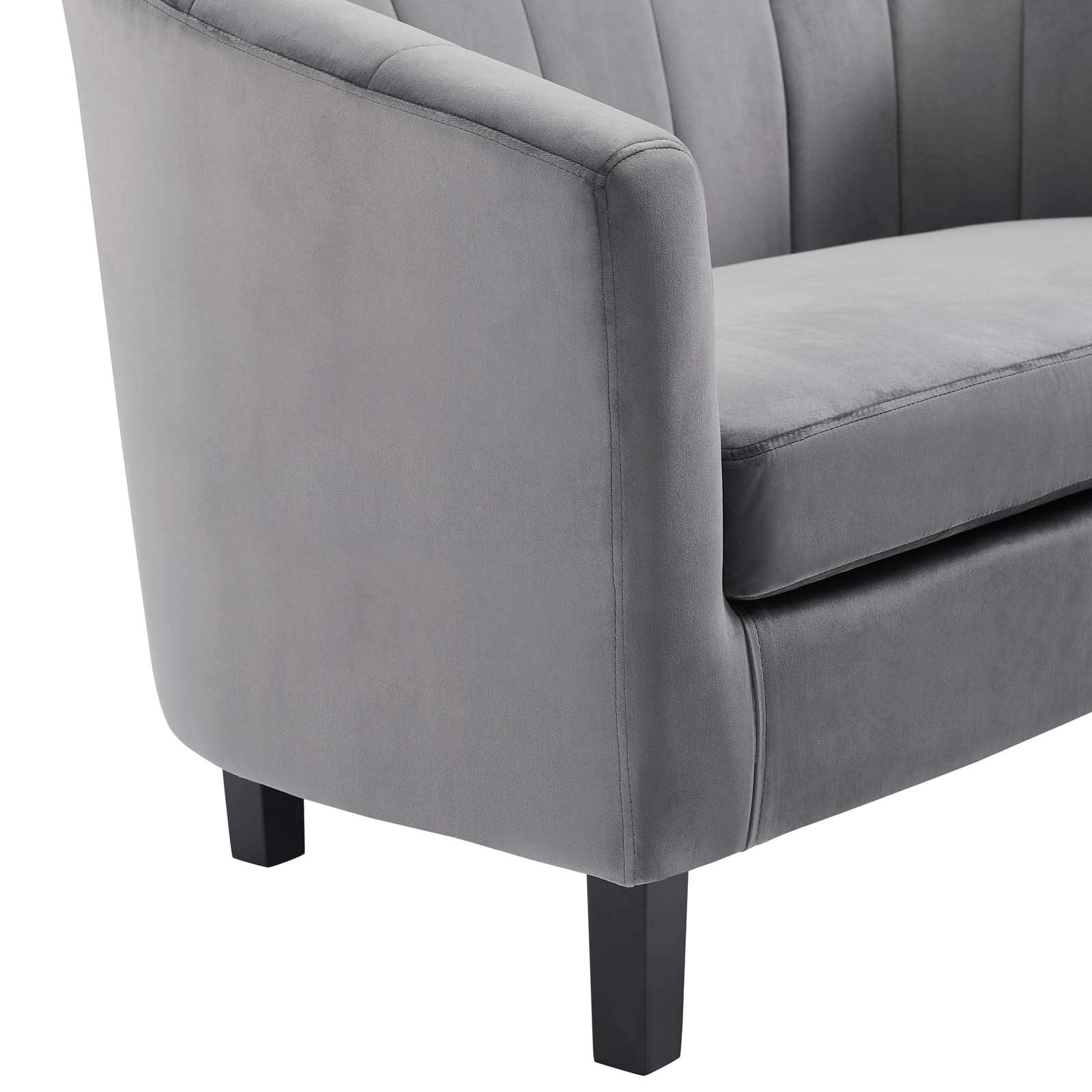 home office desk chairs | CasaFoyer Prospect Performance Velvet Armchair | Modern Twist | Stain-Resistant | Luxurious Design | Channel Tufting | Retro Modern Charm | Comfortable & Sturdy | Gray | casafoyer.myshopify.com