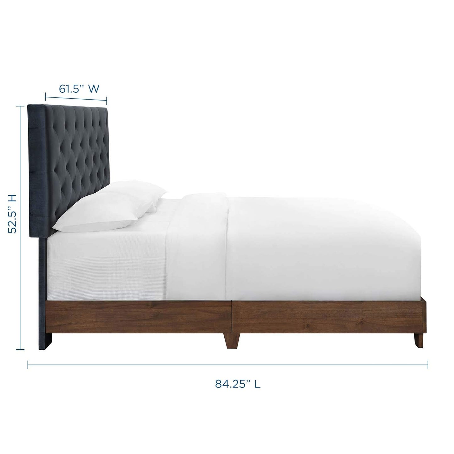 Bed | CasaFoyer Rhiannon Diamond Tufted Performance Velvet Upholstered Queen Bed | Walnut Charcoal | Elegant & Durable | Dual Support Planks | 800 lbs Weight Capacity | casafoyer.myshopify.com