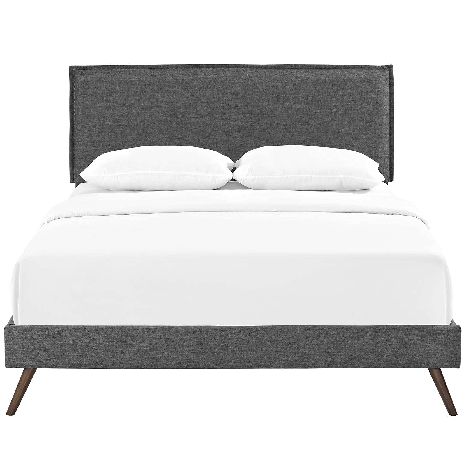 bed frames | CasaFoyer Amaris Platform Bed | Solid Wood Frame | Polyester Upholstery | Tapered Legs | Headboard | Memory Foam Mattress Compatible | Gray | casafoyer.myshopify.com