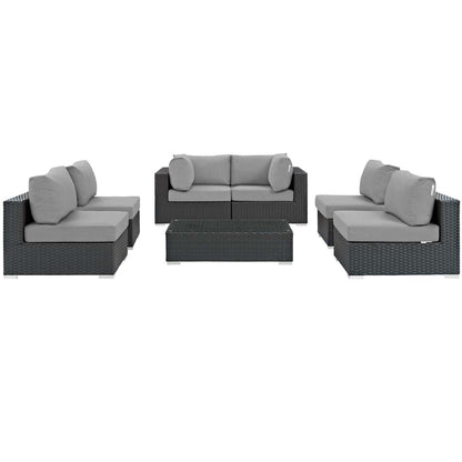kitchen and dining room sets | CasaFoyer Sojourn Outdoor Patio Furniture Set | 7 Piece Sunbrella Sectional with Armless Chairs, Coffee Table, and Corners | casafoyer.myshopify.com
