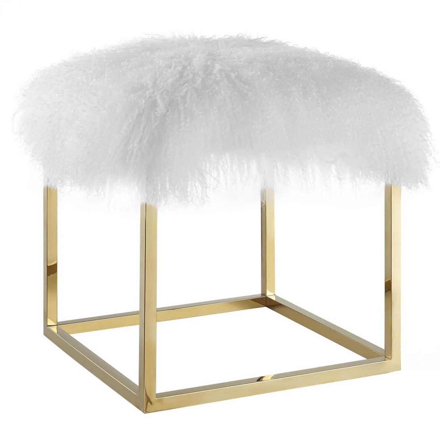 ottomans | CasaFoyer Anticipate Ottoman | Elegant & Sophisticated Gold White Sheepskin Upholstery | No Assembly | Supports up to 265 lbs | Perfect for Bedroom, Living Space, or Entryway | casafoyer.myshopify.com